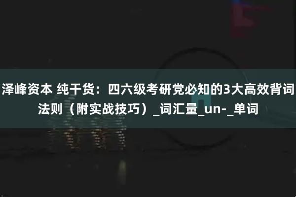 泽峰资本 纯干货：四六级考研党必知的3大高效背词法则（附实战技巧）_词汇量_un-_单词